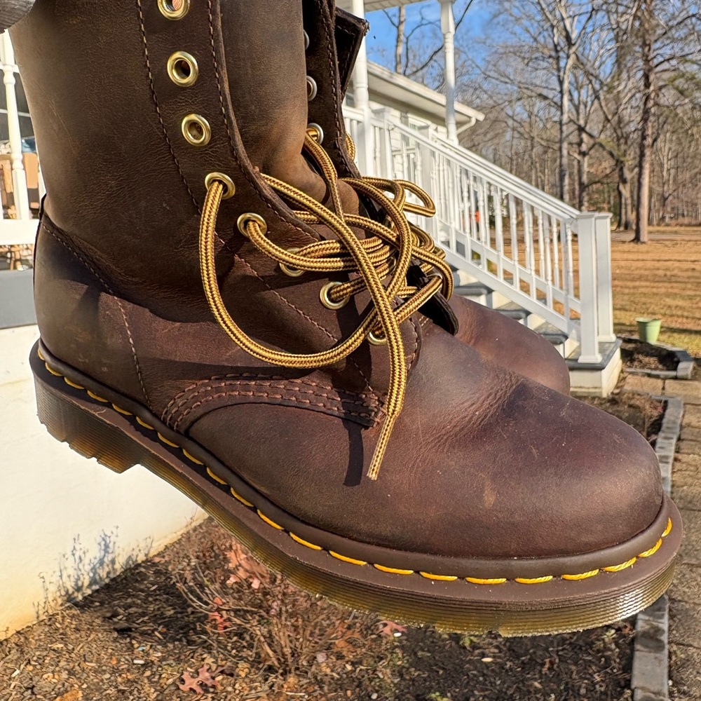 Dr. Martens Brown Boots with Yellow Laces
